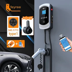 feyree EV Charger Type1 Cable j1772 Socket 32A 40A 50A Single Phase EVSE Wallbox Charging Station APP Control for Electric Car