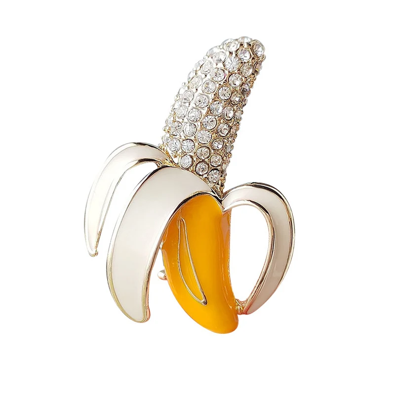 Fashion Enamel Banana Brooches Lapel Pin For Women Rhinestone Fruit Brooch Pins Bag Badge Clothes Accessories