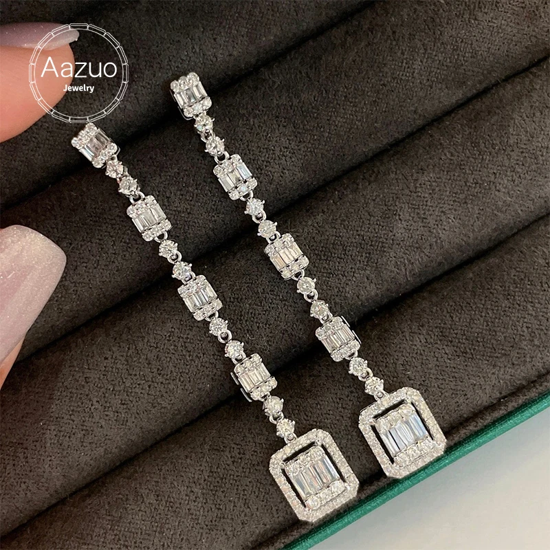 

Aazuo 18K Pure Solid White Gold Real Diamonds 2.0ct Long Lines Square Drop Earring Gifted For Women Wedding Birthday Party Au750