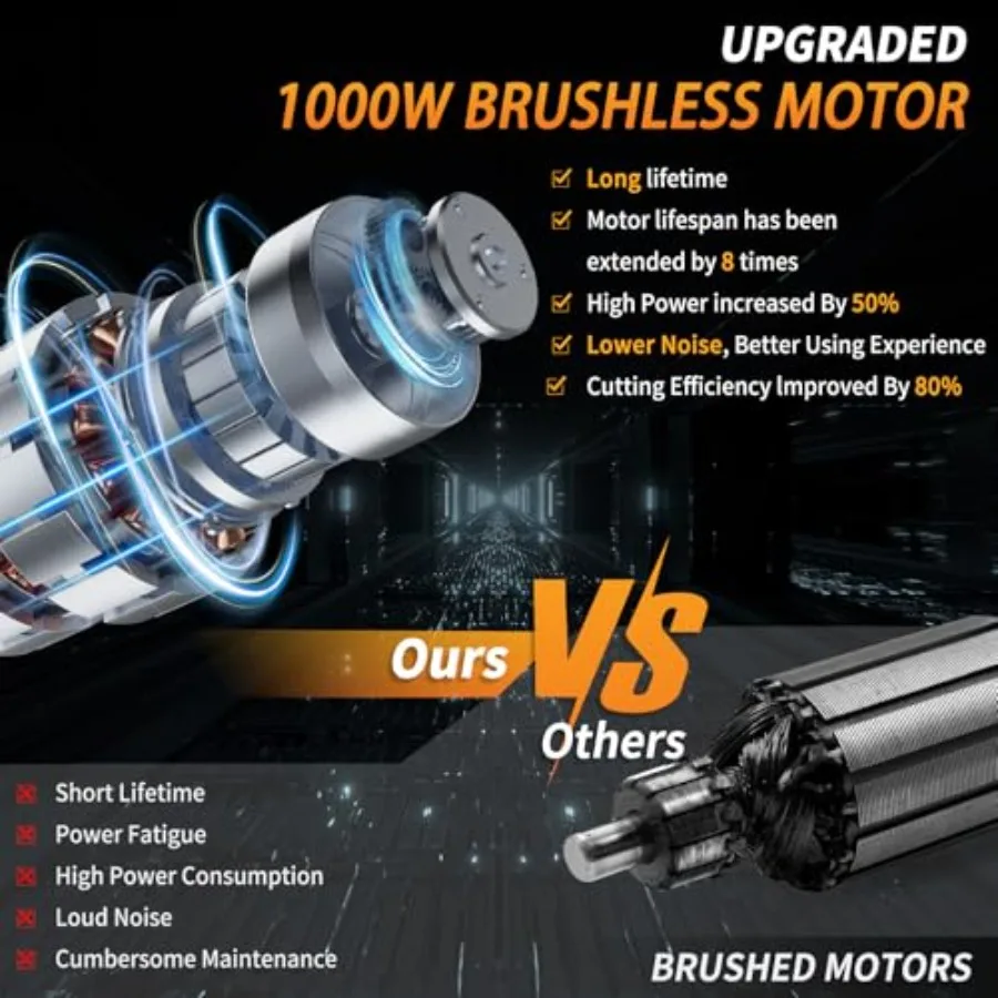 Cordless chainsaw for wood cutting and branch trimming brushless motor 21V lithium-ion black and gray includes 2x4.0Ah batterie
