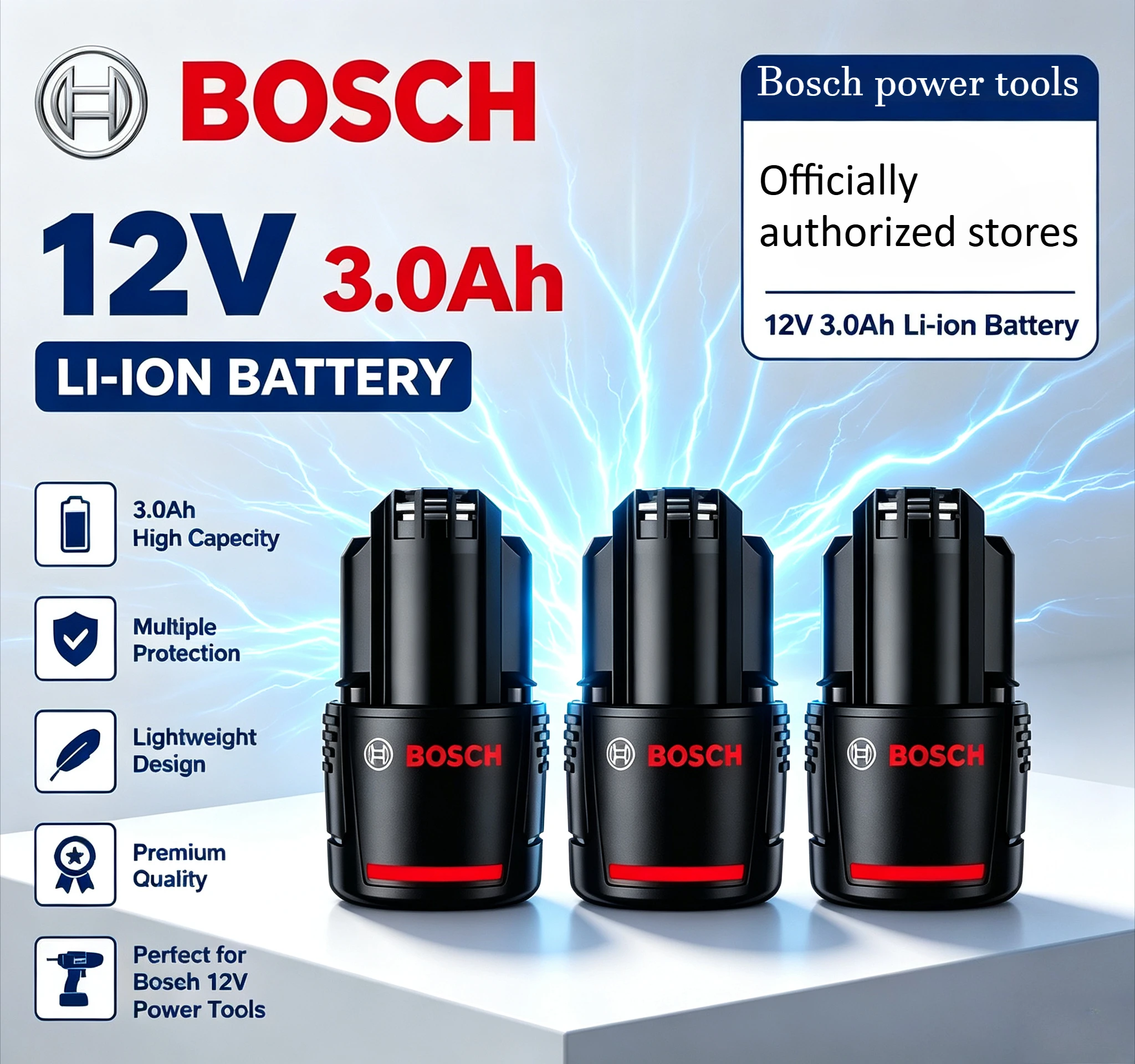 100% Original Bosch 12V 3.0Ah High‑Density Lithium‑ion Battery,BAT411 BAT411A BAT412 BAT412A BAT413With Battery Charger Included