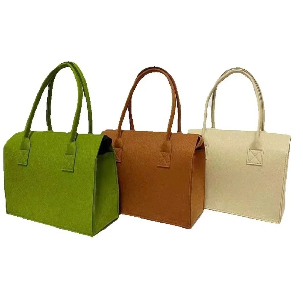 Portable Large Capacity Felt Tote Bag Zipper Closure Felt Material Felt Handbag Single Shoulder Hand Carry Bag Office Work
