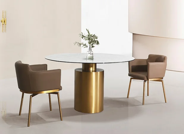 

Light Luxury Dining Room Furniture Faux Leather Stainless Steel Chair Modern Armrest Dining Chairs for Home Hotel Restaurant