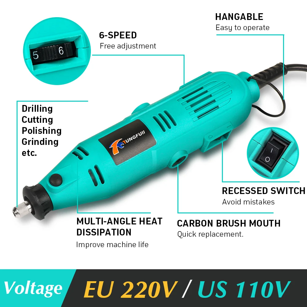Imagem -02 - Mini Kit Combo de Broca de Energia Elétrica com Caixa Ferramenta Elétrica Moedor Gravador Polidor Mini Ferramenta Rotativa Conjunto Dremel 110v 220v