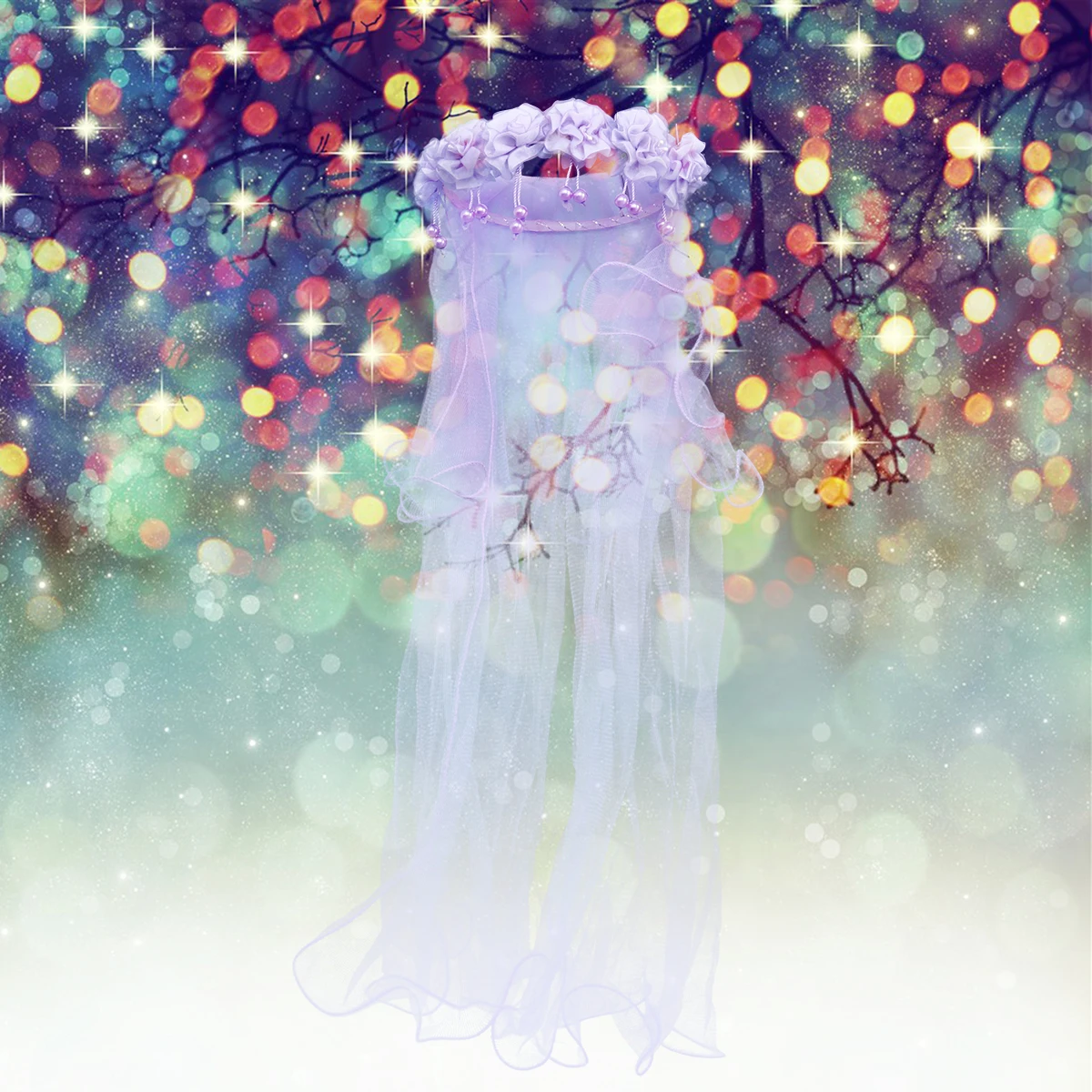 

Floral Headband Wedding Veil Lace Crystal Pearl Handmade Flower Purity Communion Party Dance Cosplay