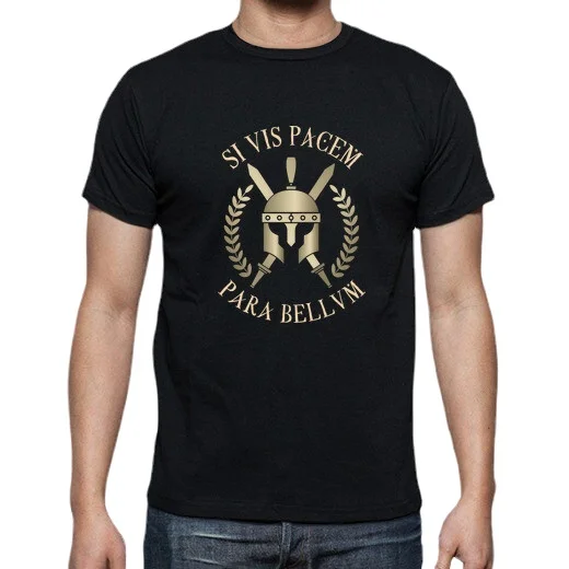 Si Vis Pacem Para Bellum. Spartan Helmet Cross Swords T-Shirt. Summer Cotton O-Neck Short Sleeve Mens T Shirt New S-3XL