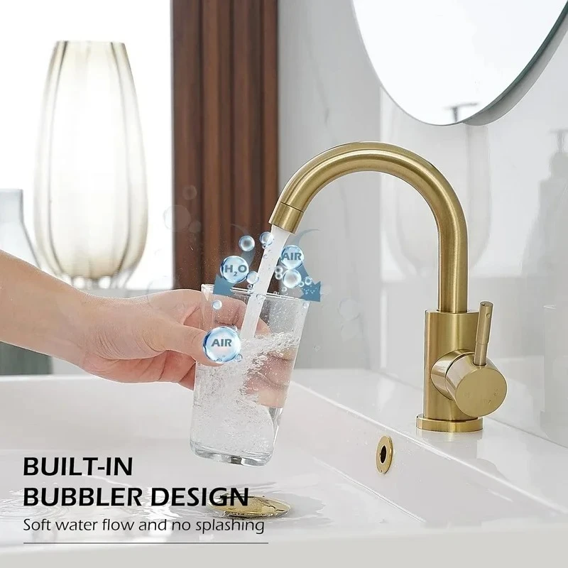 2026 New Arrival Light Luxury Gold Bathroom Basin Faucet Modern Stainless Steel Hot & Cold Water Mixer Tap for Vessel Sink