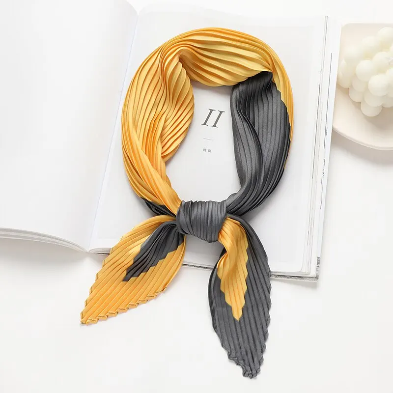 Solid Crinkle Women Silk Satin Hair Scarf Fashion Brand Neckerchief Shawl Wraps Female Neck Tie Hand Wrist Foulard