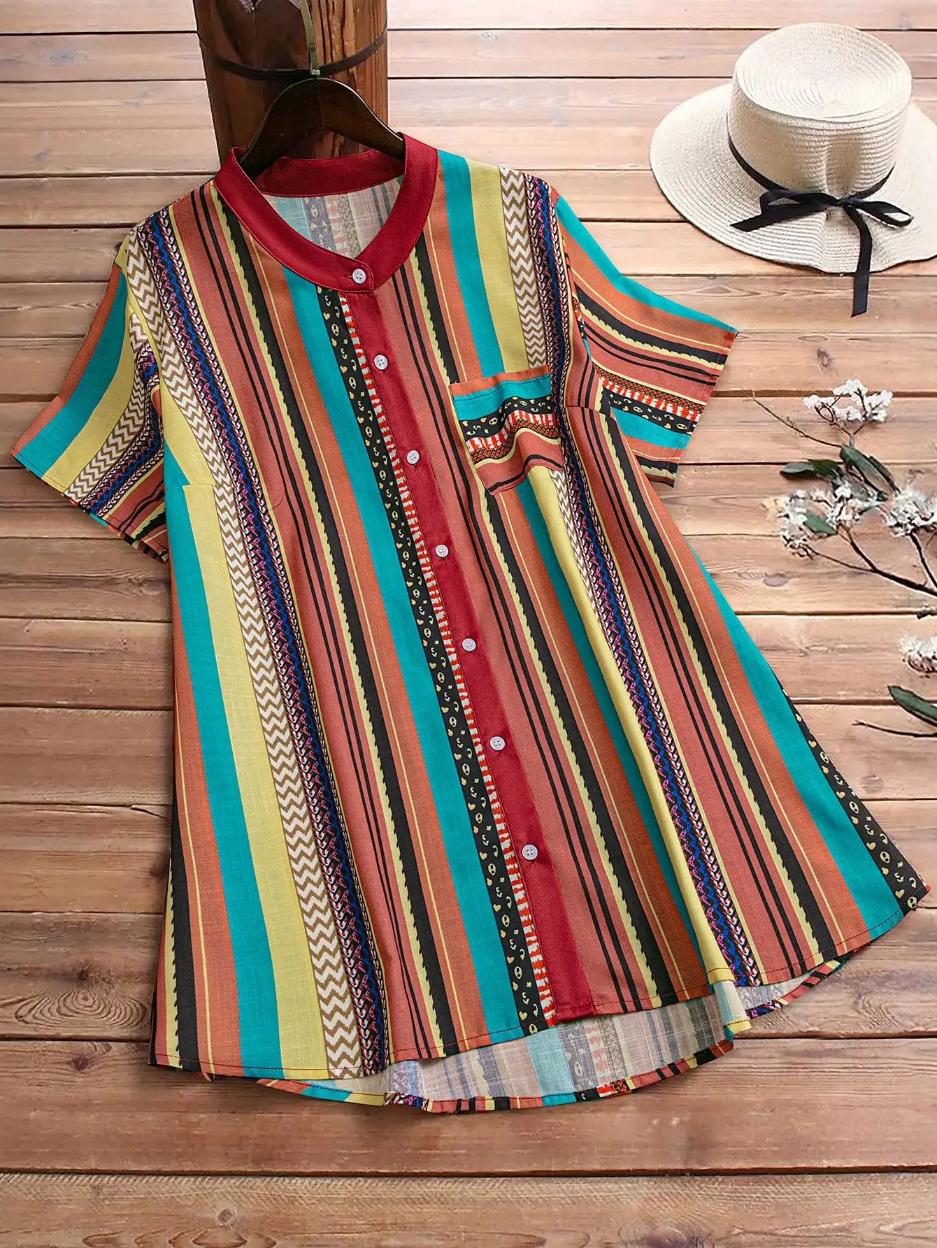 

Plus size women's new casual style flower crochet T-shirt