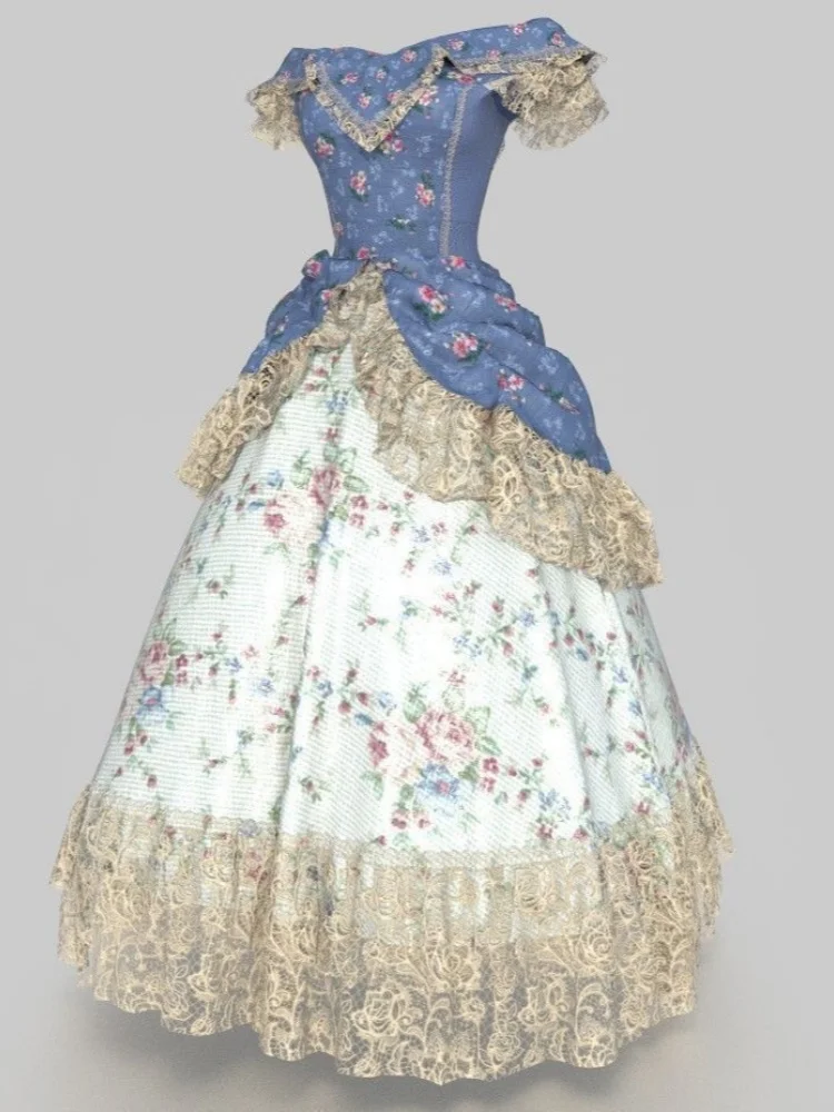 

Victorian Court Princess Floral Lace Lolita Evening Dress Edwardian Afternoon Costume Civil War Southern Belle Ball Gown