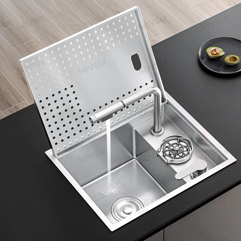 Stainless Steel 5240 Kitchen Sink with Pull-Out Faucet & Drainer Board, Modern Design for Easy Cleaning & Food Prep