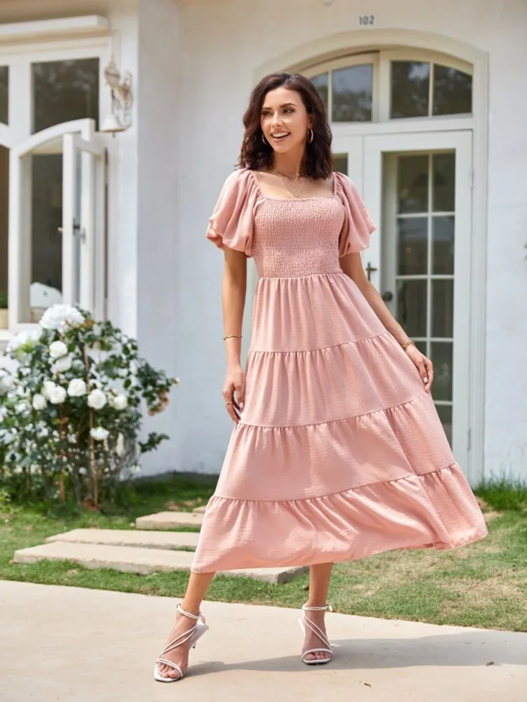 

New Summer Women's Fashion Short-sleeved Long Dress,2025 Woman's Clothing,Casual Dresses For Ladies,Elegant Dresses