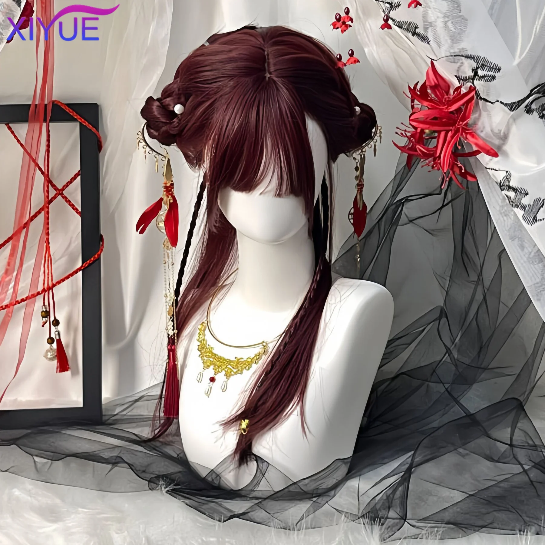 

Synthetic Long Straight Lolita Wig with Bangs Wig Girl Cute red Cosplay Party Halloween Harajuku Wig