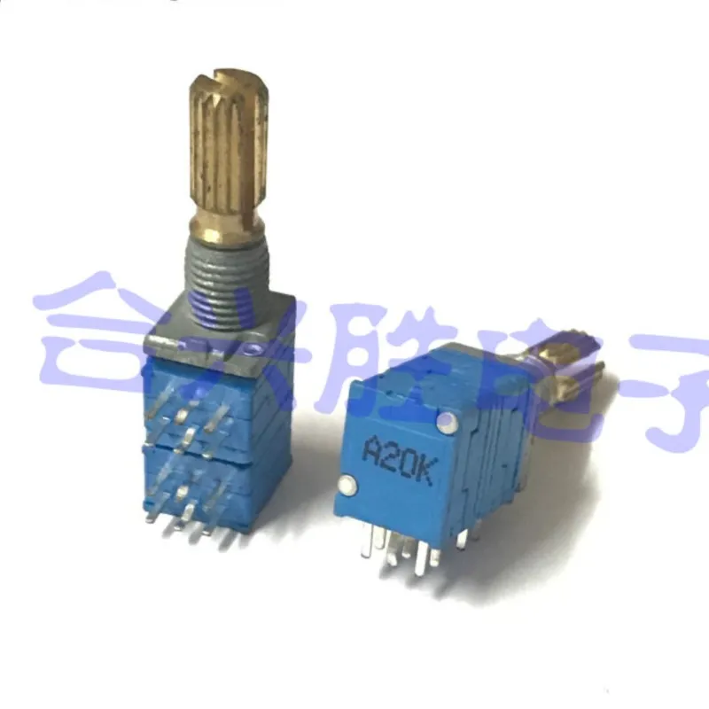 1 Piece RK097 Precision Potentiometer 4 Link A20K Audio Power Amplifier Volume Potentiometer 12Pin Shaft Length 20MM