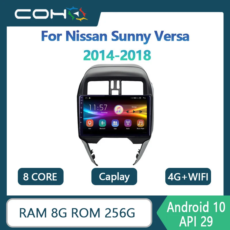 For Nissan sunny Versa 2014-2018 Car Radio Multimedia Player Coche Gps Navigation Android 10.0 Octa Core 8+256G QLED 1280*720