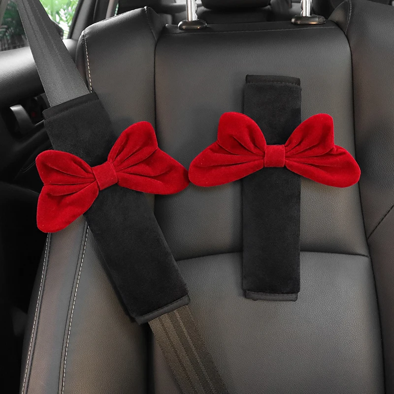 1szt Cute Cartoon Red Bowknot Samochodowa poduszka pod szyję Uniwersalny zagłówek fotela samochodowego Pokrowiec na pas bezpieczeństwa Akcesoria samochodowe dla kobiet — zdjęcie 5
