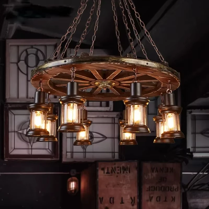 Classical Industrial Iron LED Wheel Pendant Lights Metallic Lustre Hanging Lamps Bar Decoration Suspend Lamps Cafe Pendend Lamps