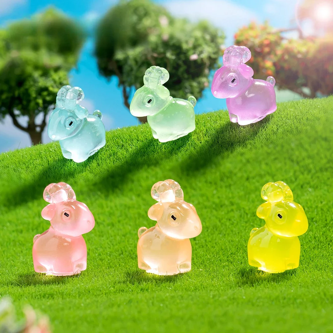 30pcs Luminous Goat Figurine Landscape Home Kawaii Room Decor Dollhouse Miniature Fairy Garden Decoration Accessories