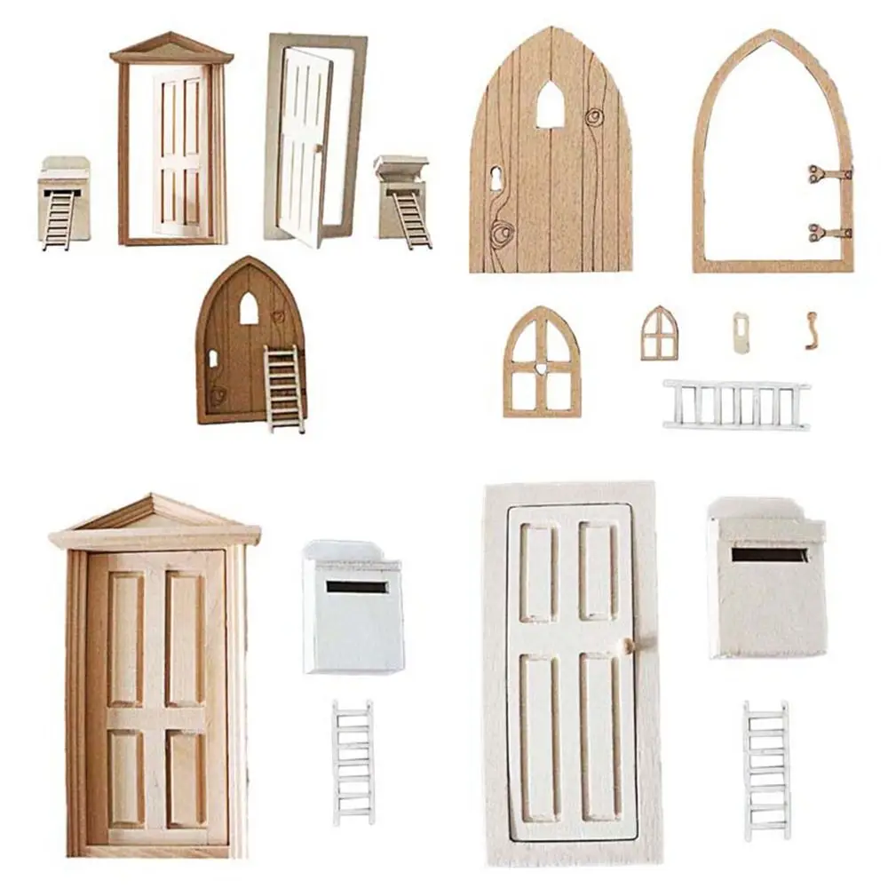 

Cute Wooden Frame Home Model Ornaments DollHouse DIY Door Windows 1/12 Dollhouse Miniature Doors Doll Accessories Furniture Toys