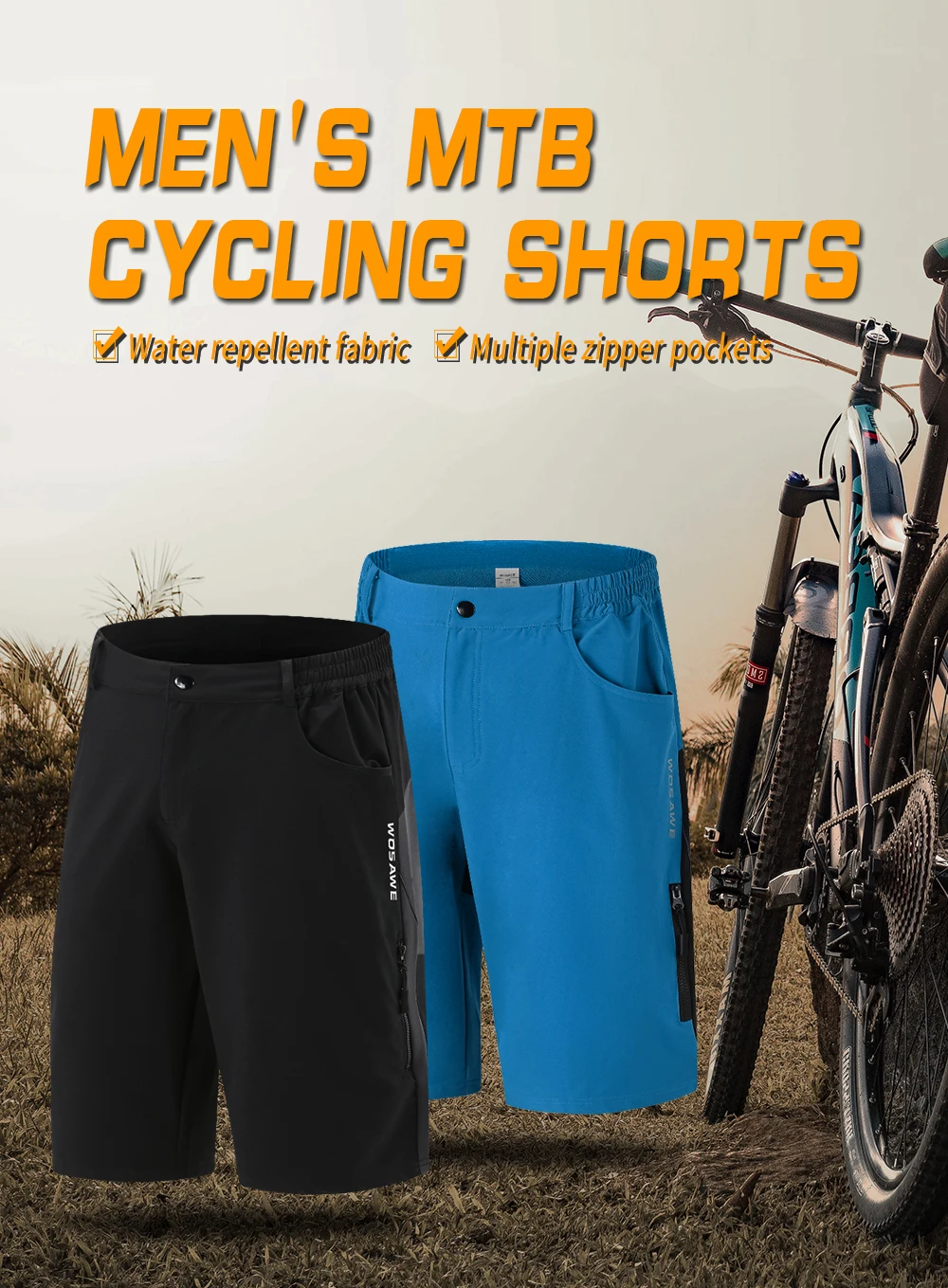 WOSAWE-Short de Cyclisme Respirant pour Homme, Multi-Poches, vaccage Rapide, Fermeture Éclair, AudiSummer