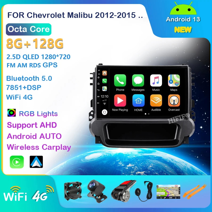 

Android 13 Car Radio 8G+128G For Chevrolet Malibu 2012-2015 Stereo GPS Navi BT Carplay Multimedia Player No 2din DVD HU