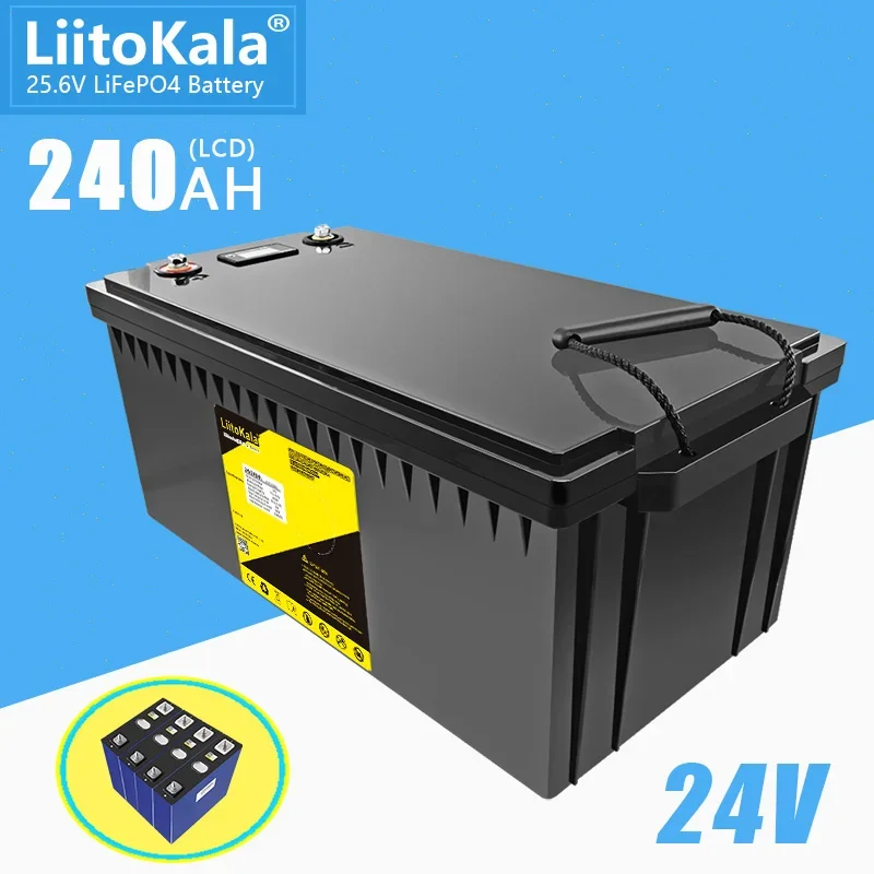 LiitoKala 25.6V240Ah LiFePo4 Battery Cycle 6000+ RV Energy Storage Rechargeable Battery Built in BMS for Power Lights Electrical