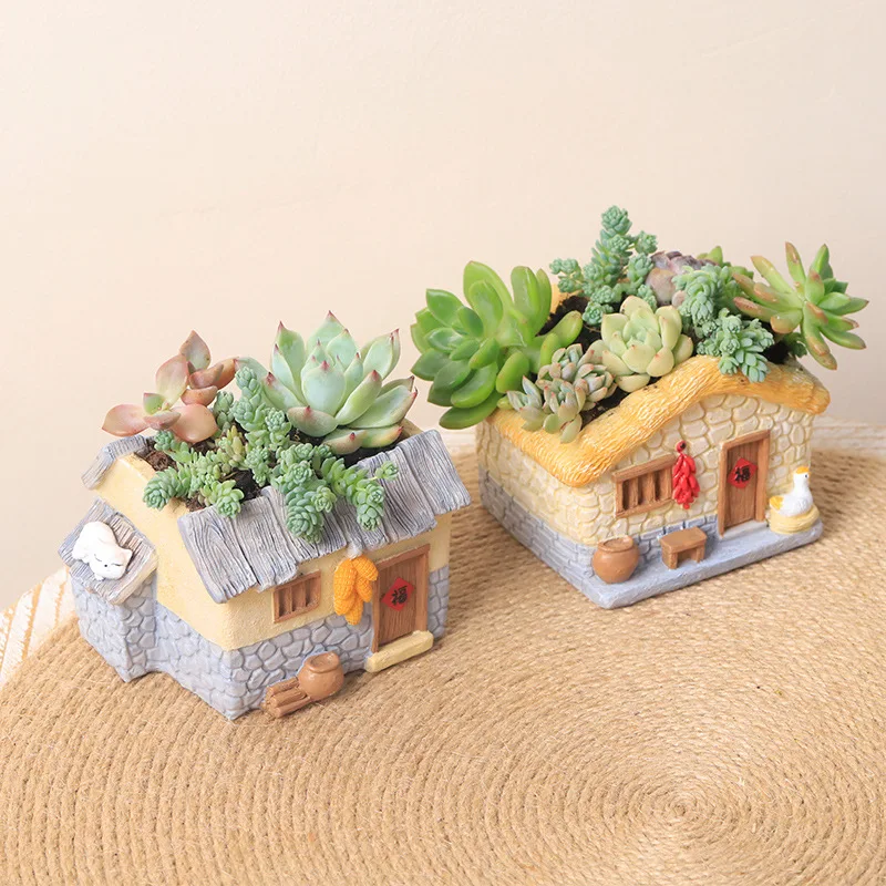 Vintage Farmhouse Planter for Succulents Air Plants Creative Flower Pot Funny Cottage Grange Fairy Garden Home Tabletop Decor