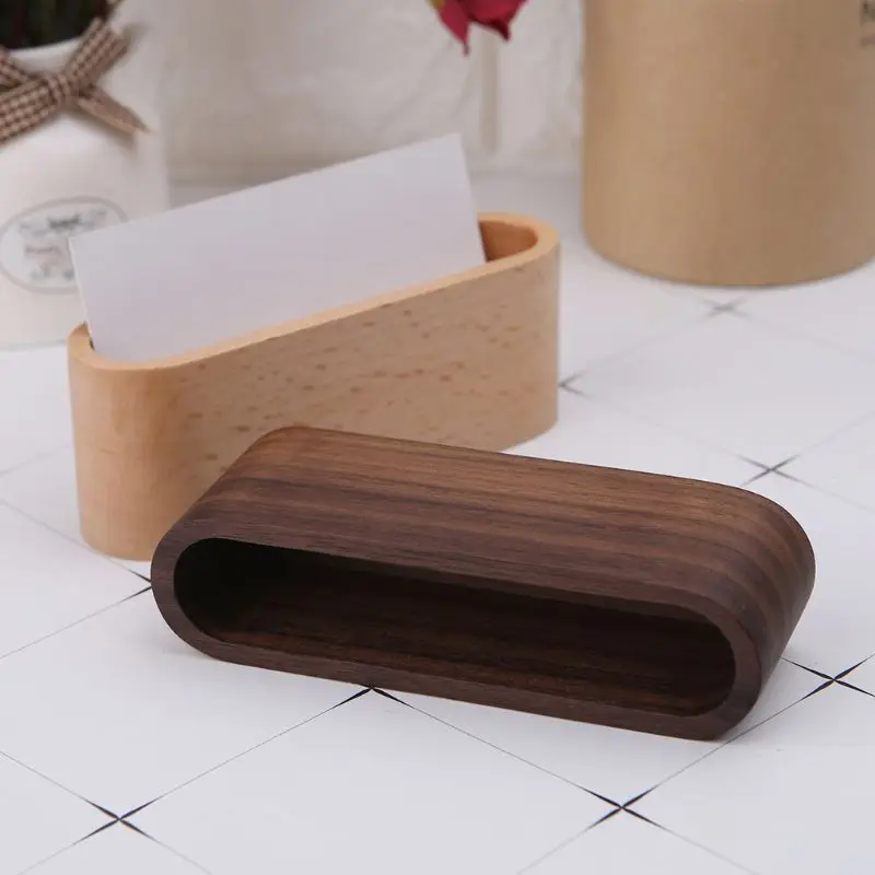

Wooden Table Business Card Display Stand Memo Holder Storage Box Walnu