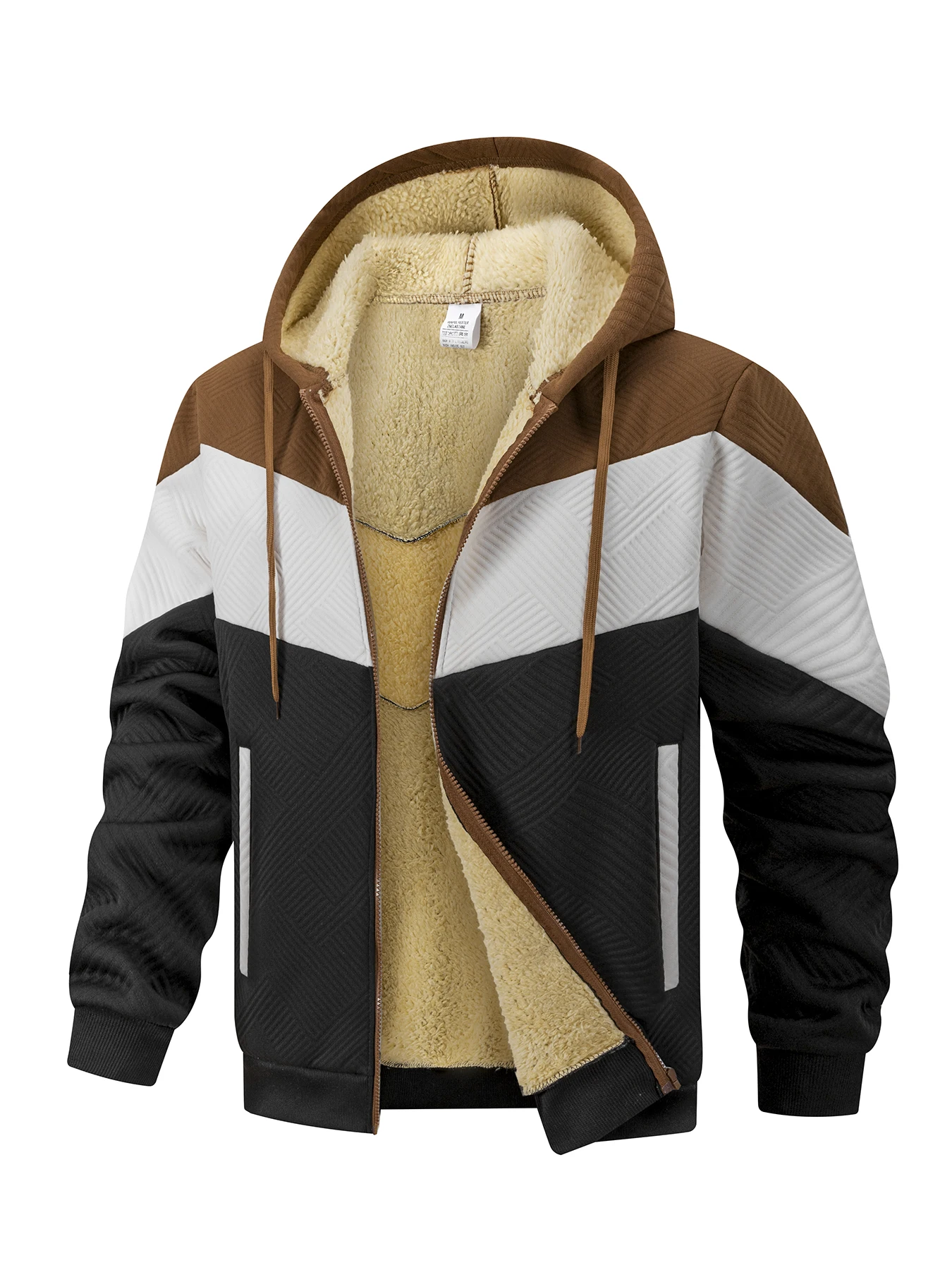 الشتاء الرجال المرقعة هوديي سترة في الهواء الطلق ملابس رياضية كاجوال الشارع أزياء الرجال الصوف الحراري سستة مقنعين البلوز #4