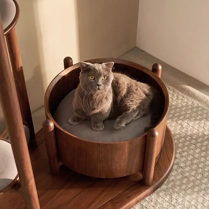 Solid wood cat climbing frame with cat nest, North American black walnut solid wood rack, pet furniture