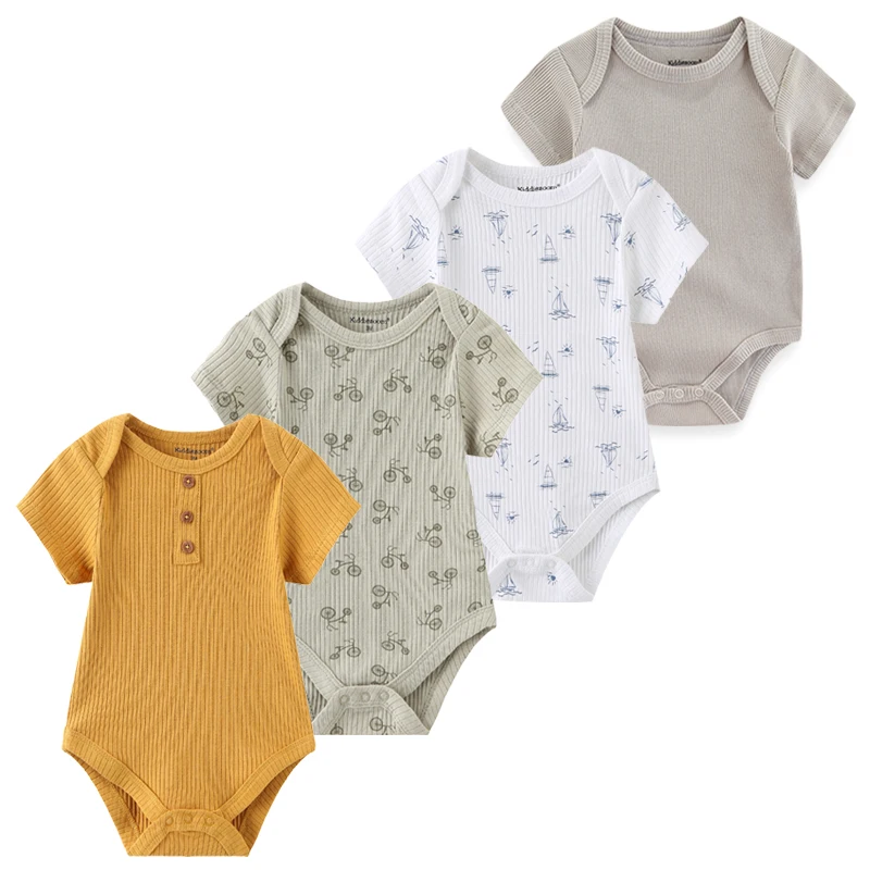 Vêtements 4 pièces pour nouveau-né, en coton imprimé, à manches courtes, pour garçon et fille de 0 à 12 mois