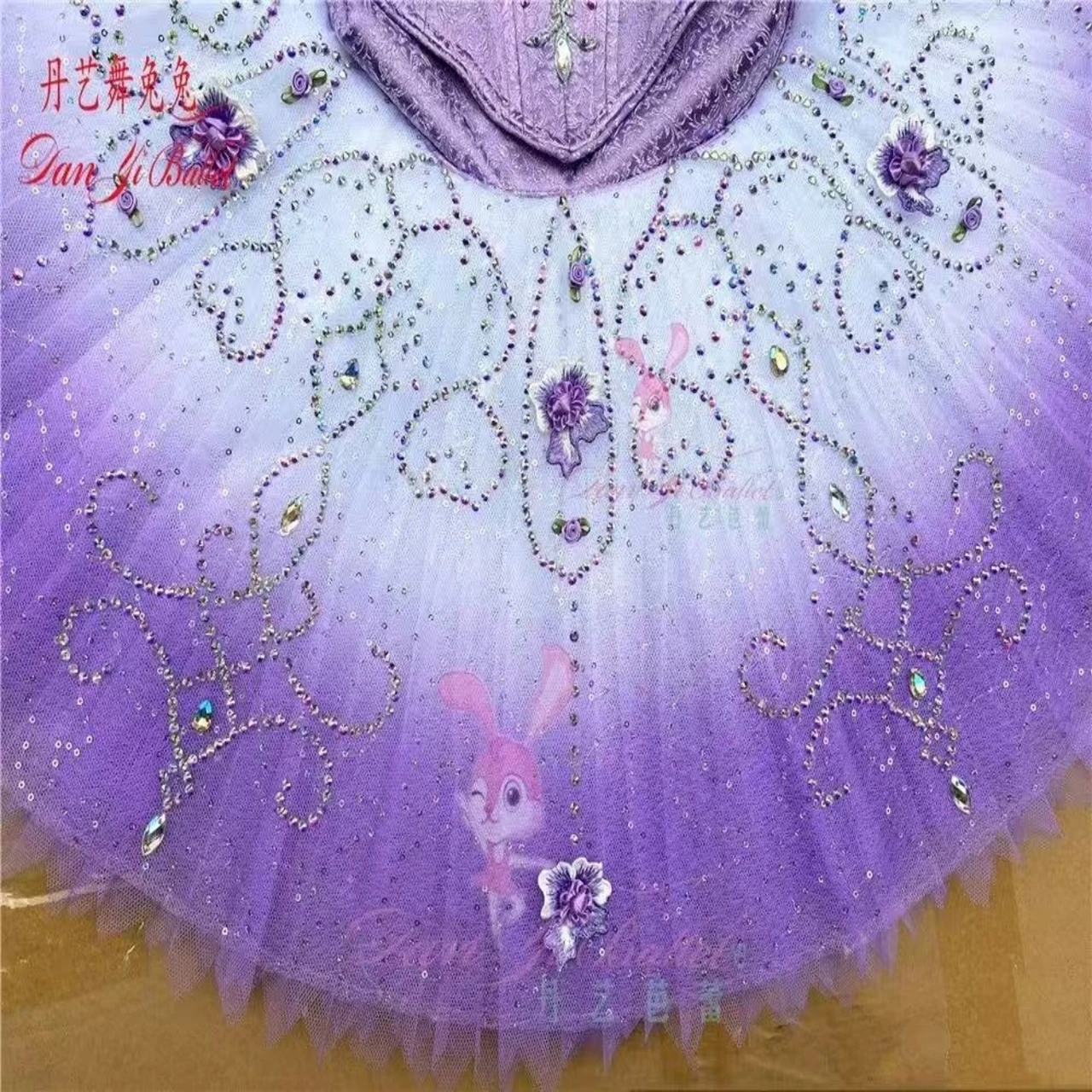 Traje de ballet profesional falda de disco dividido falda tutú púrpura lila traje de competición actuación para adultos y niños