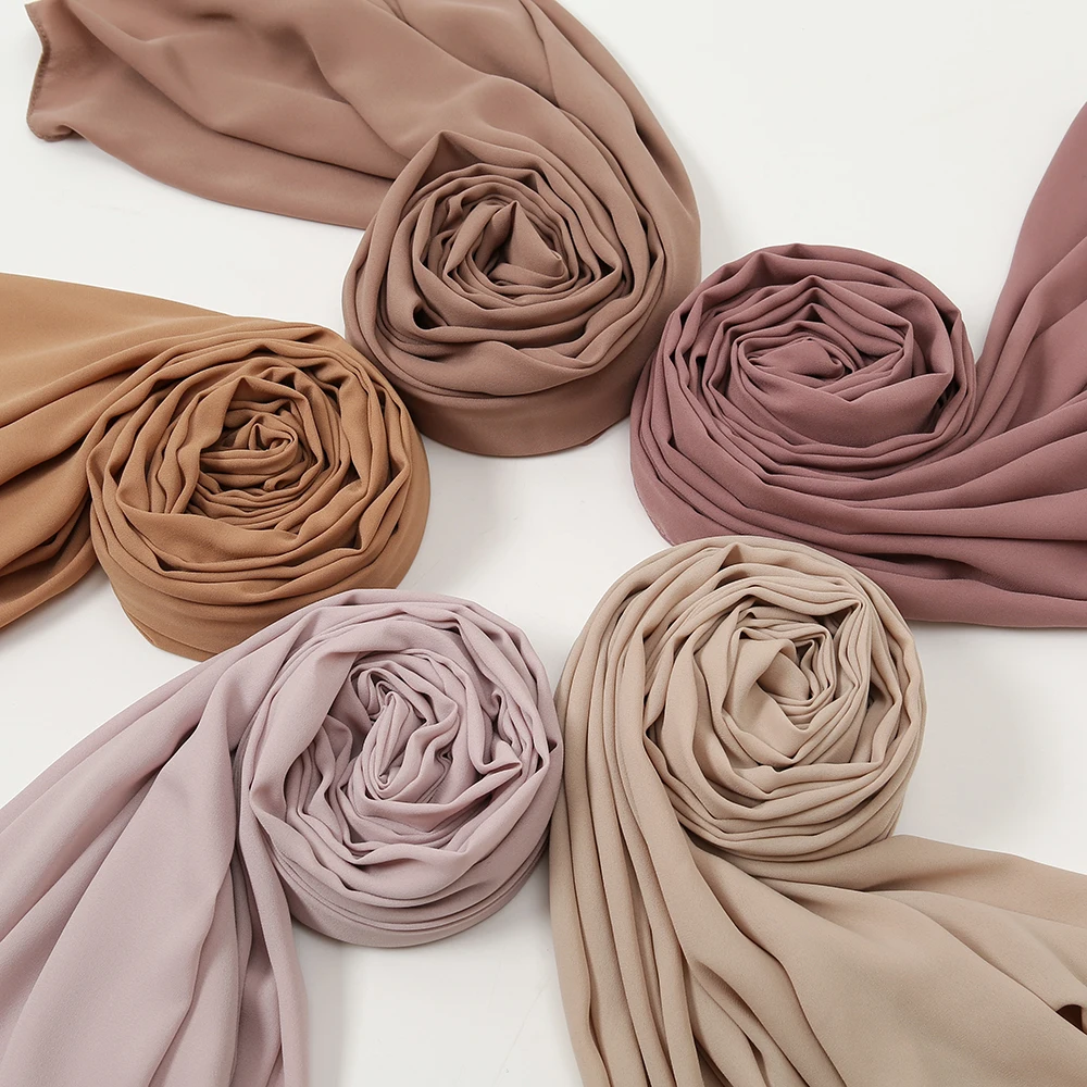 Fashion Plain Premium Heavy Chiffon Hijab Scarf Muslim Long Shawls Big Size Headscarf Wraps Headband Foulard Solid Color Bandana