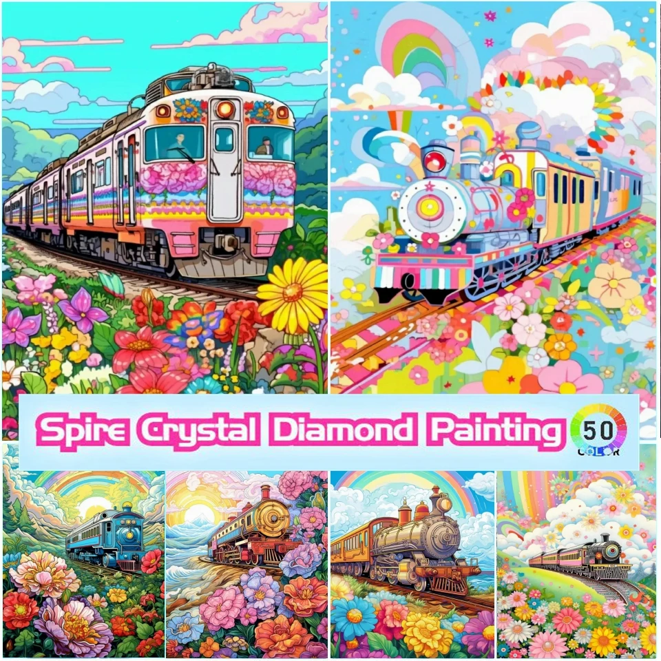 

New Landscape Diy Crystal Diamond Painting Kits Embroidery Mosaic Rainbow Flowers Train Art Home Decor Cross Stitch Crafts Gift