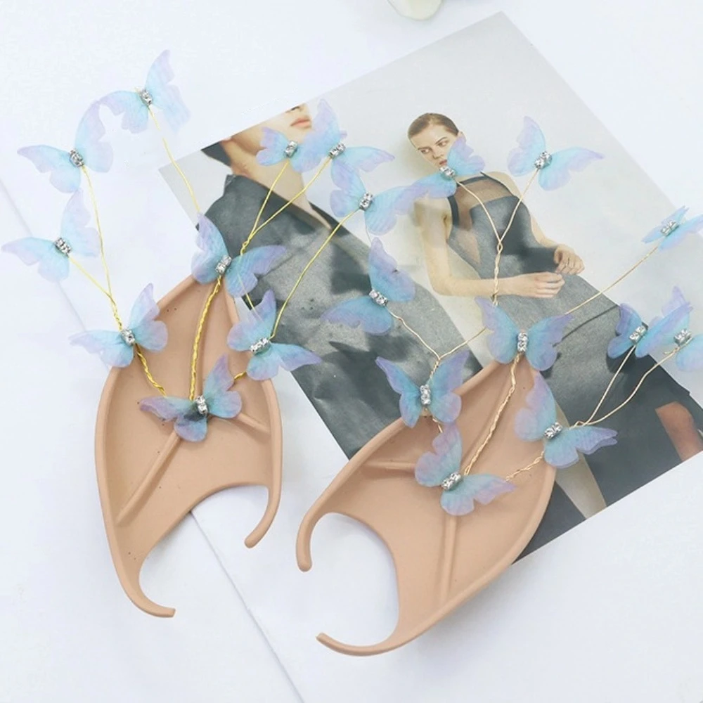 

Cosplay Halloween Elf Ears Pearl Alloy Forest Butterfly Halloween False Ears with Earring Dangle Cosplay Costume