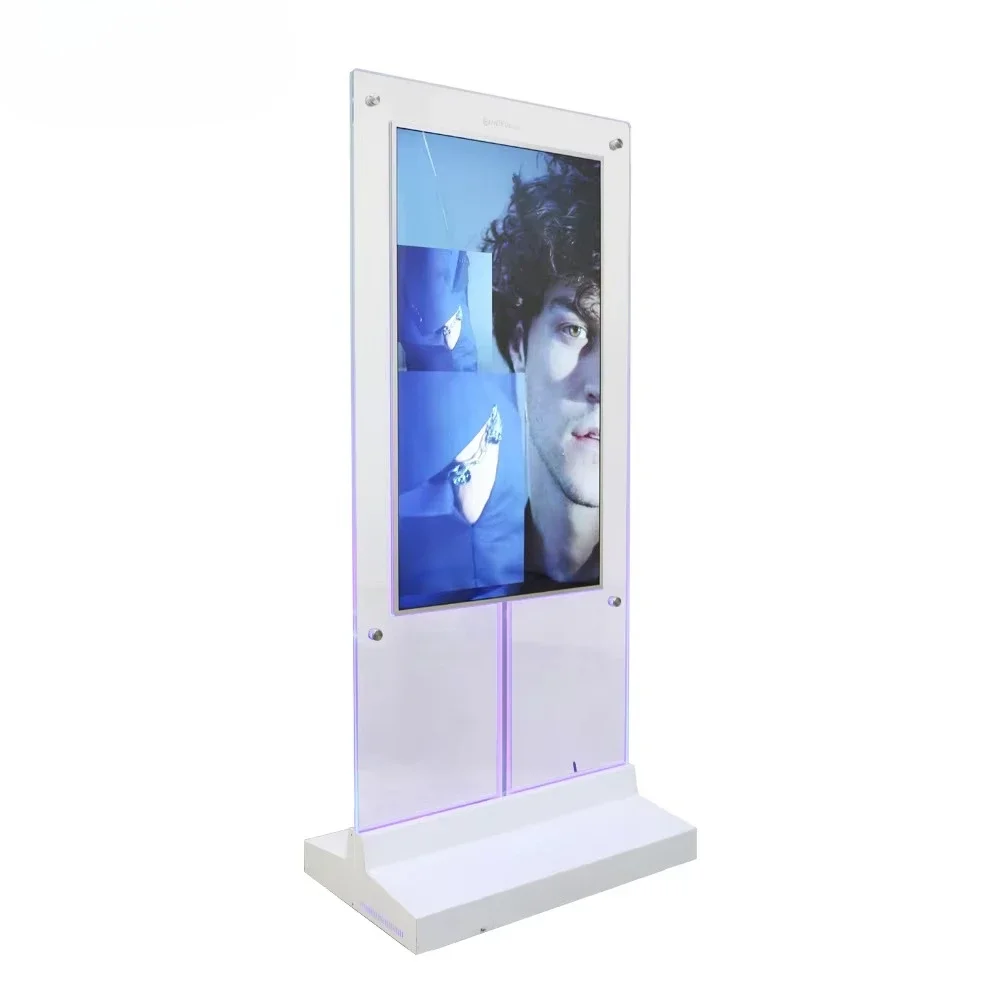 Popular Product Floor Standing 55 Inch Indoor 4K Double Sided Transparent Dual Screen Lcd Digital Signage Advertising Kiosk