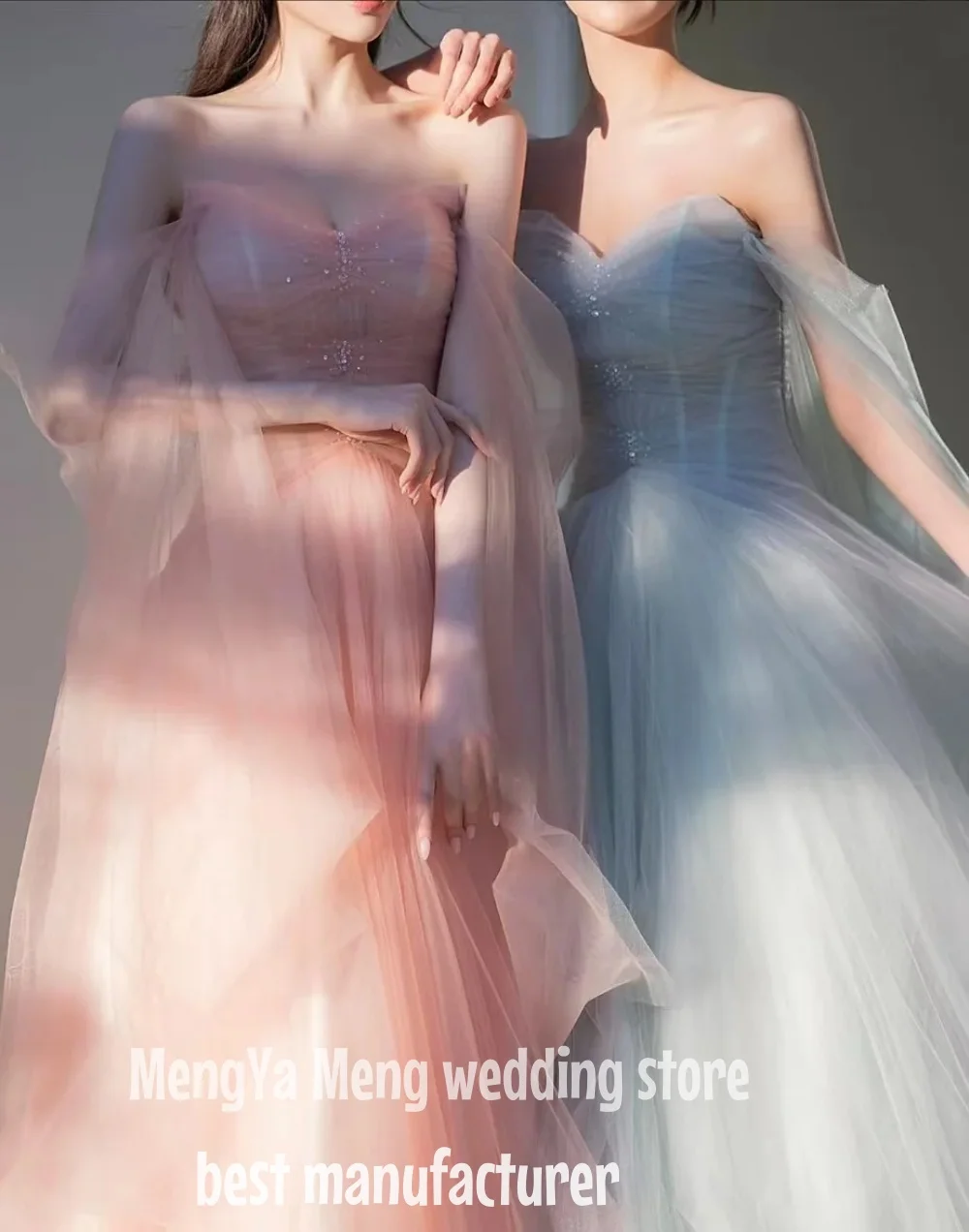 ZHUISHU エレガントでロマンチックなブラッシュウェディングドレス韓国の写真撮影恋人シアーブライダルドレスプリンセスチュールハイエンドCustomizd