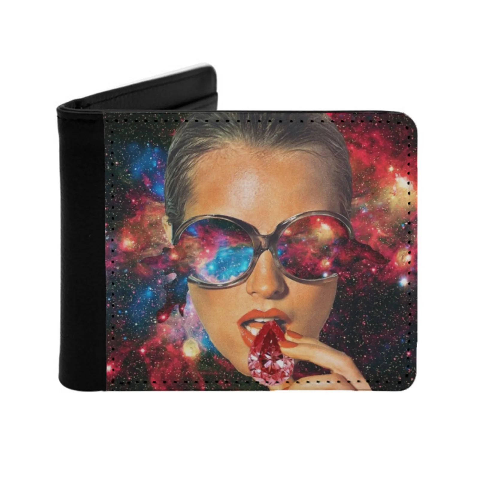 

I Am I Personalized Wallet For Men And Women Pu Leather Short Pocket Purse Collage Collage Art Eugenia Loli Glasses Cosmic