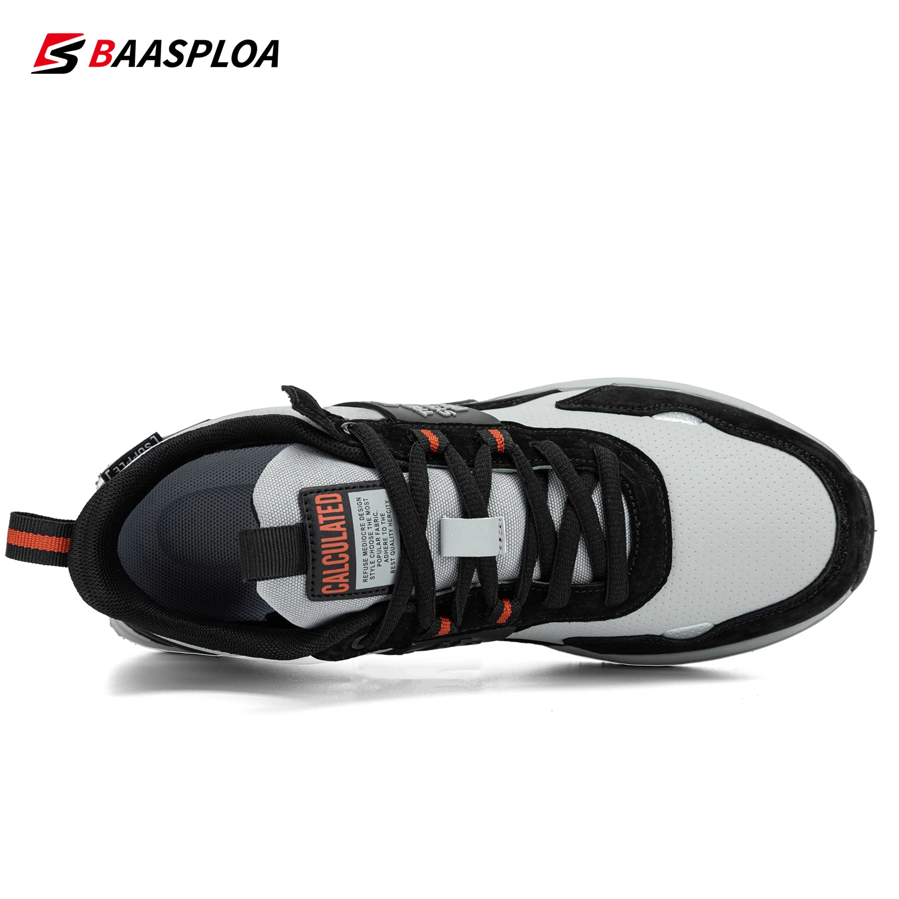 Baasploa New Men Fashion Leather Waterproof Casual Shoes Non-Slip Wear-Resistant Running Shoes Breathable Male Sneakers