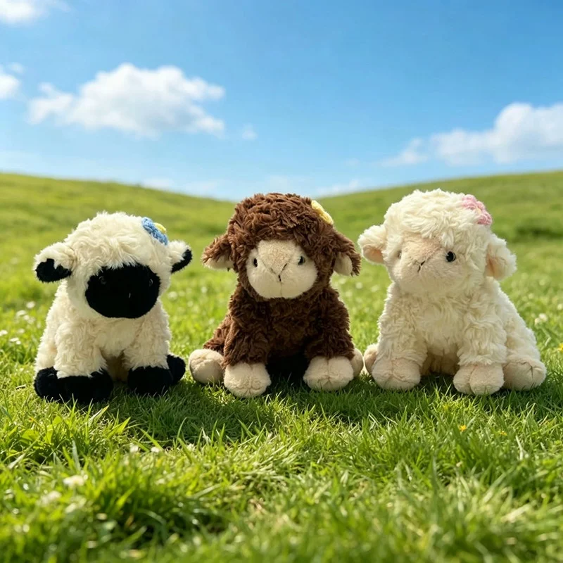 Stuffed Lamb Brown Cream Face Black Faced Sheep Choices Shaggy Plush Floral Bow Seated Standing 25cm Birthday Gift Toy