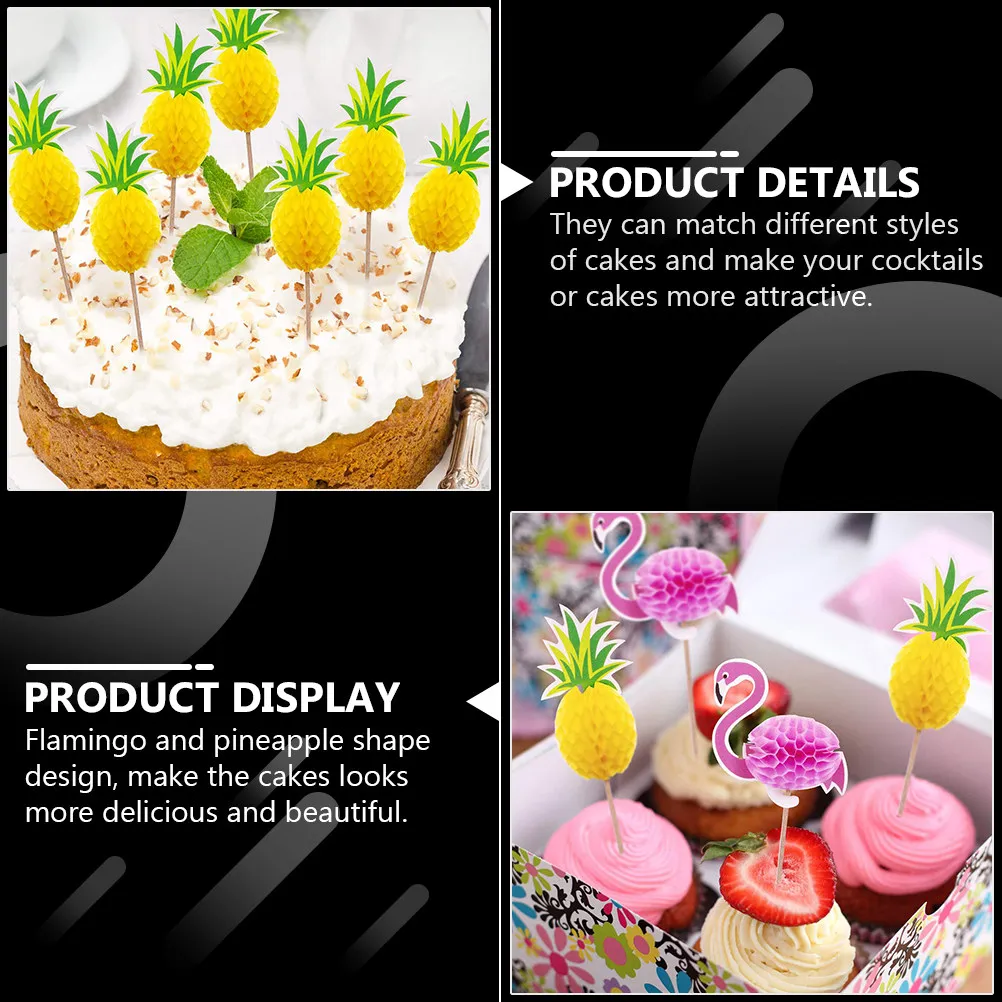 19Pcs Flamingo Pineapple Cake Decor Topper Hawaii Theme Party Baking Accessory Food Grade Eco Friendly Cake Insert Card