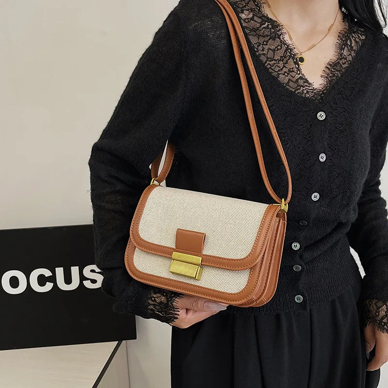 

2023 Новая квадратная женская сумка в стиле ретро с цветными блоками, лоскутная сумка через плечо, винтажная шикарная сумка, элегантная и уникальная ​