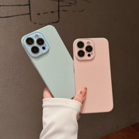 Solid Color Frosted Lychee Dermatoglyph Suitable For iPhone 15 14 13 12 11 Pro Max 14 15 Plus New Crystal lens Film Phone Case