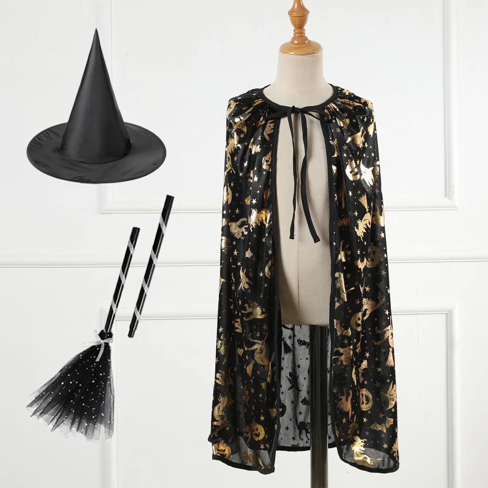 Witch Hat Trick Or Treat Black Witch Broom Props Halloween Witch Costume Adjustable For Family Cosplay Party Halloween Theme