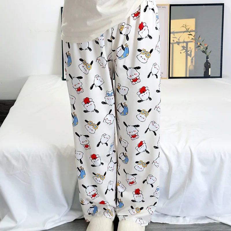 Sanrio kawaii olá kitty pijamas finos calças dos desenhos animados pochacco impressão anime melodia primavera outono pijamas bonito menina roupas de casa