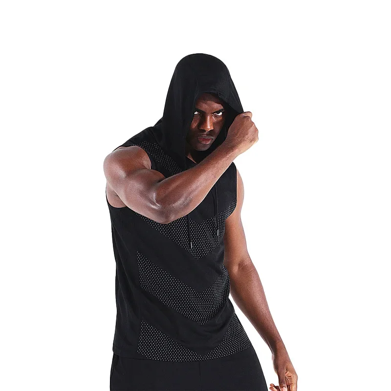 남성용 빠른 건조 민소매 티셔츠 탱크 티셔츠 탑 조끼 남성용 후드 맨 힙합 탱크 탑 야외 조깅 하이킹 낚시