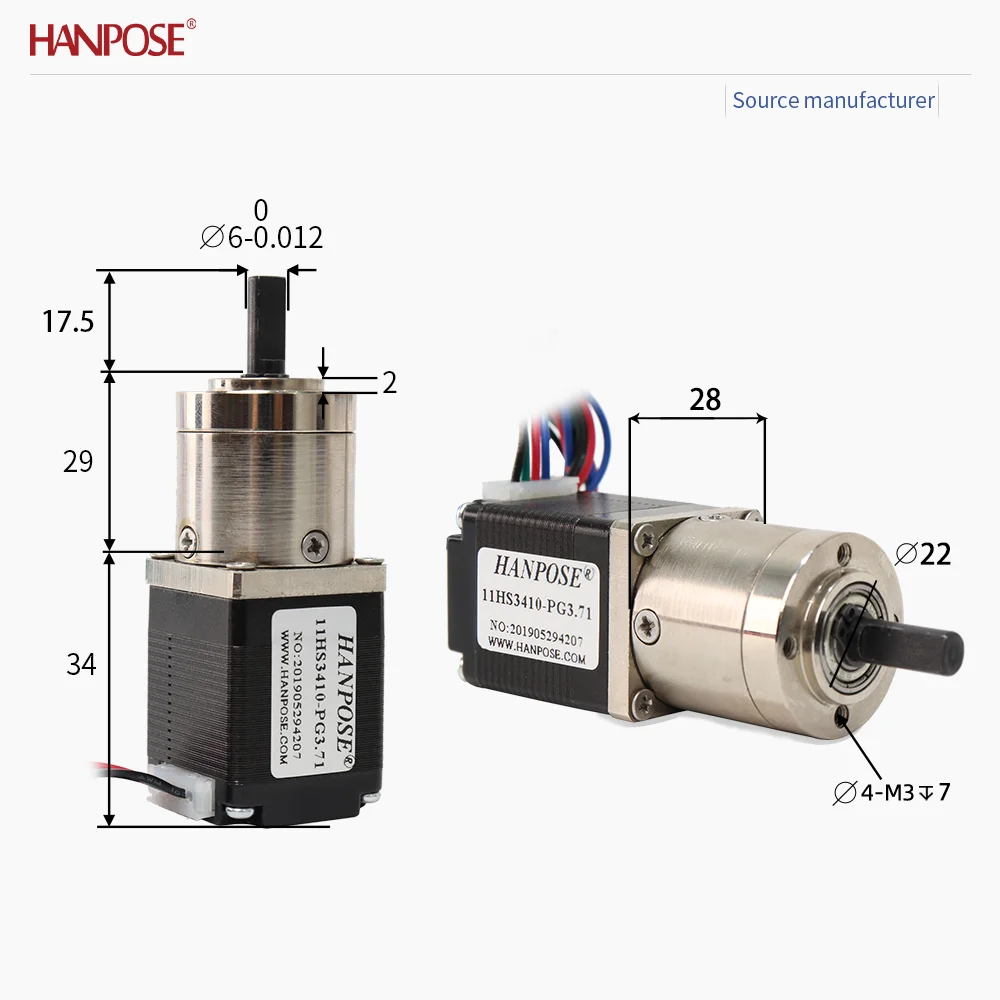 NEMA11 11HS3410-PG3.71 0.8A 3.4V Planetary Gear Reduction Stepper Motor with High Torque and High Speed, Factory Direct Sales