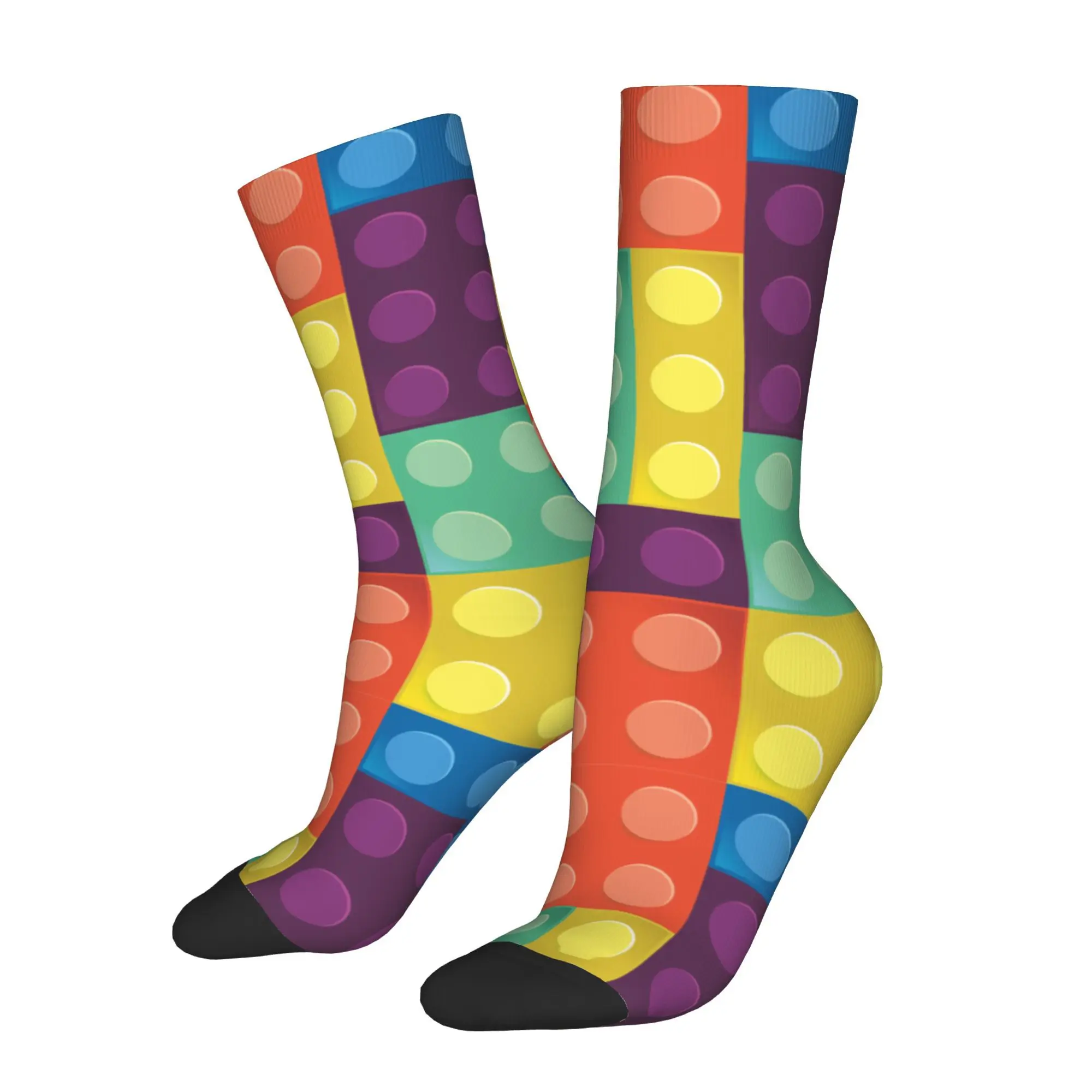 1pc Cartoon Building Blocks  Printed Men's Socks Novelty Hip Hop Harajuku Pattern Crew Sock Casual Gift