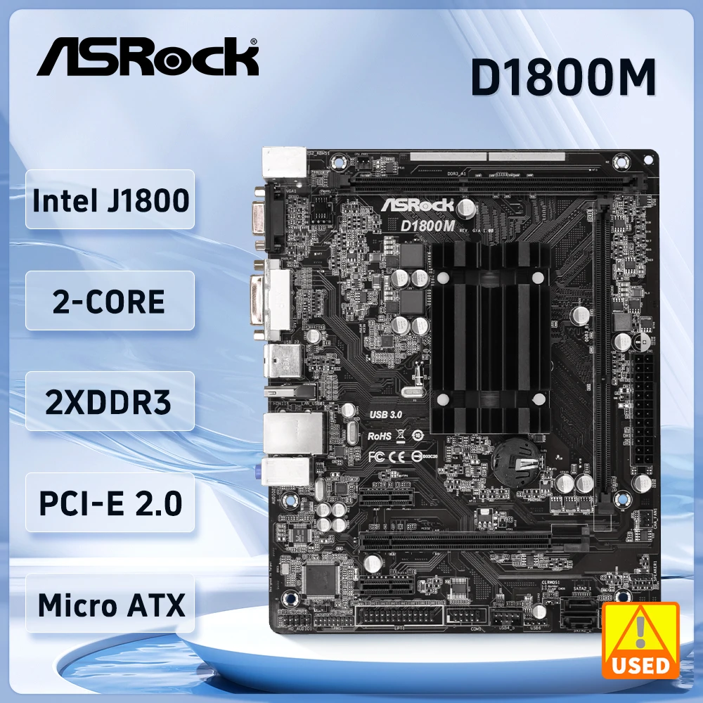 D1800M ASRock D1800M Motherboard Intel Dual-Core Processor J1800 DDR3/DDR3L 1333 Long DIMM Slots  16GB Micro ATX USB 3.1 HDMI