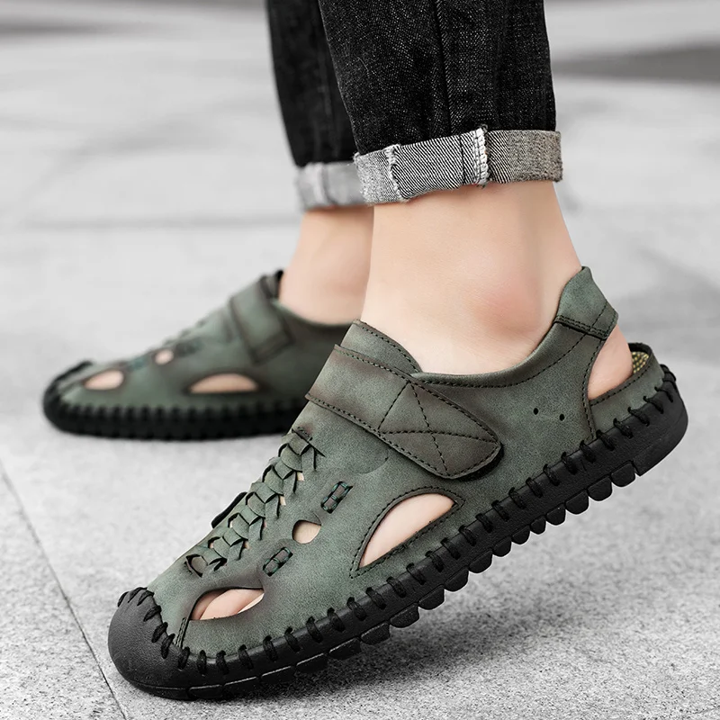 

2023 Summer Mens Sandals Leather Sandals Roman Sandals Slipper Outdoor Waterproof Sneakers Beach Rubber Trekking Driving Sandals